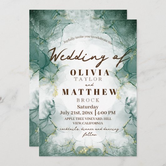 Smaragdgroene waterverf moderne trouw  kaart (Voorkant / Achterkant)