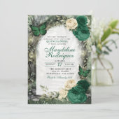 Smaragdgroene Whimsical Forest Quinceanera Kaart (Staand voorkant)