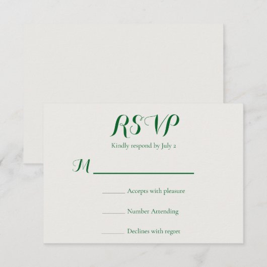 Smaragdgroene Wijnstok Bruiloft RSVP Kaartje (Voorkant / Achterkant)