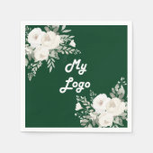 Smaragdgroene witte bloemen business logo servet (Voorkant)
