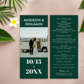 Smaragdgroene witte foto Bold Minimalist Wedding Programmakaart
