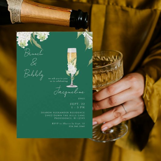 Smaragdgroene Witte Hortensia Brunch & Bubbels Kaart