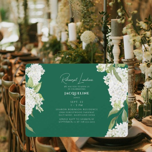 Smaragdgroene Witte Hortensia's Proef Luncheon Kaart