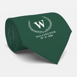 Smaragdgroene witte laurier monogram huwelijksnaam stropdas