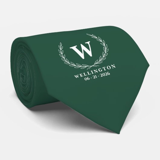 Smaragdgroene witte laurier monogram huwelijksnaam stropdas (Opgerold)