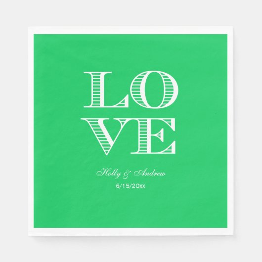 Smaragdgroene, Witte LOVE servetten (Voorkant)