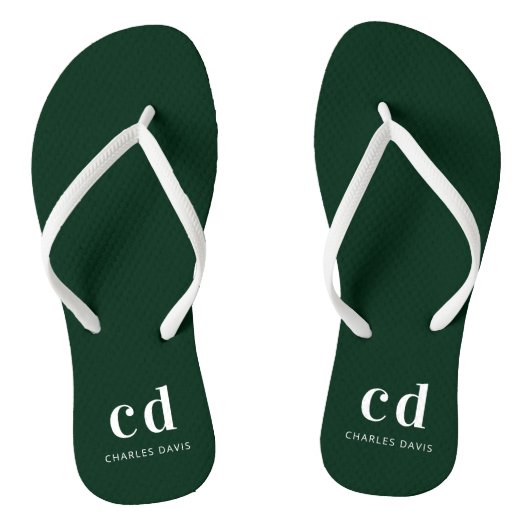 Smaragdgroene witte monogram initiaal naam teenslippers (Voetbed)
