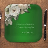 Smaragdgroene  witte rozen bruiloft papieren bordje