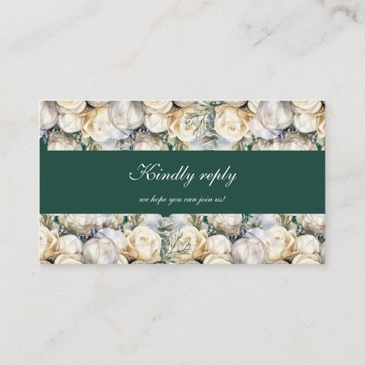 Smaragdgroene Witte Rozen RSVP QR-code Bruiloft Informatiekaartje (Achterkant)