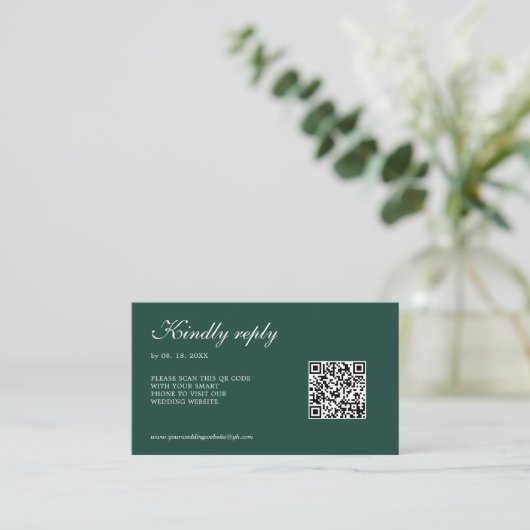 Smaragdgroene Witte Rozen RSVP QR-code Bruiloft Informatiekaartje (Staand voorkant)