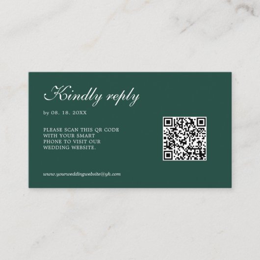 Smaragdgroene Witte Rozen RSVP QR-code Trouwen Informatiekaartje (Voorkant)