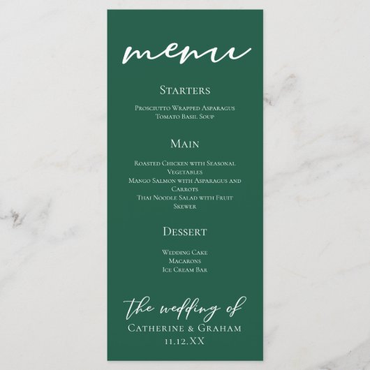 Smaragdgroene witte typografie Forest Wedding Menu (Voorkant)