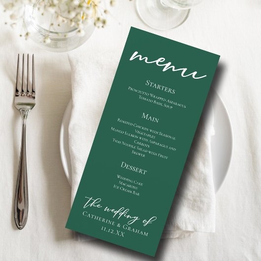 Smaragdgroene witte typografie Forest Wedding Menu