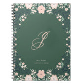 Smaragdgroene Zachte Monogram Bloemige Persoonlijk Notitieboek (Voorkant)