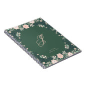 Smaragdgroene Zachte Monogram Florale Persoonlijke Notitieboek (Rechterzijde)