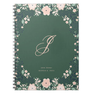Smaragdgroene Zachte Monogram Florale Persoonlijke Notitieboek
