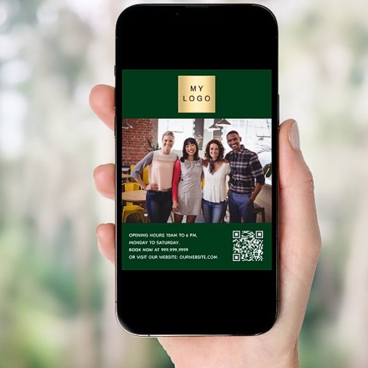 Smaragdgroene zakelijke logo foto welkom QR-code Poster