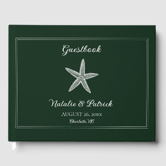 Smaragdgroene zeesterren bruiloft gastenboek (Voorkant)