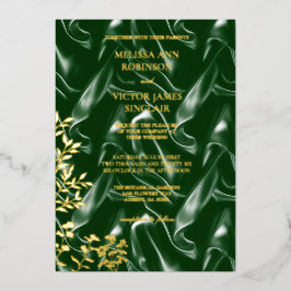 Smaragdgroene zijde blad  folie uitnodiging