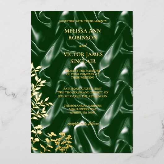 Smaragdgroene zijde blad  folie uitnodiging (Voorkant)