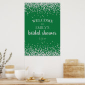 Smaragdgroene Zilveren Confetti Bruidsdouche Poster (Keuken)