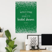 Smaragdgroene Zilveren Confetti Bruidsdouche Poster (Thuiskantoor)