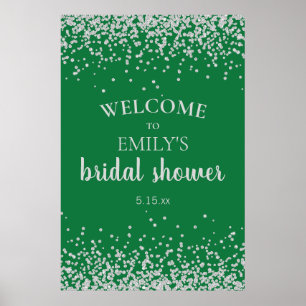 Smaragdgroene Zilveren Confetti Bruidsdouche Poster