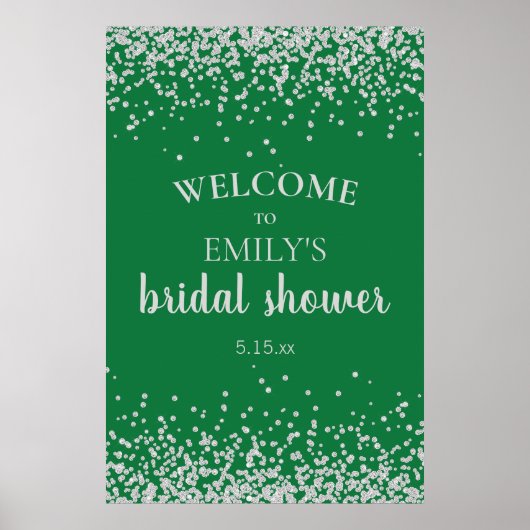 Smaragdgroene Zilveren Confetti Bruidsdouche Poster (Voorkant)
