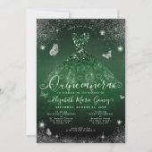 Smaragdgroene zilveren glitter foto Quinceanera Kaart (Voorkant)