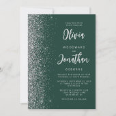 Smaragdgroene Zilveren Glitter QR Code Bruiloft Kaart (Voorkant)