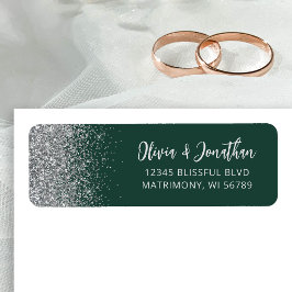 Smaragdgroene Zilveren Glitter Trouwadres Etiket
