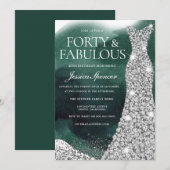 Smaragdgroene & zilveren jurk 40e verjaardagsfeest kaart (Voorkant / Achterkant)