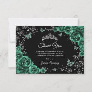 Smaragdgroene Zilveren Quinceanera Bedankkaart