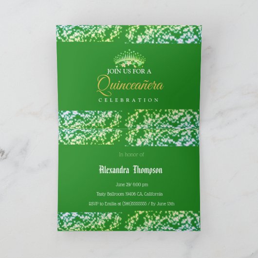 Smaragdgroene Zilveren Quinceanera-viering (Binnen)