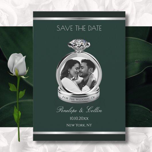 Smaragdgroene Zilveren Verlovingsring Save the Dat Date