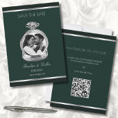Smaragdgroene Zilveren Verlovingsring Save the Dat Date