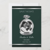 Smaragdgroene Zilveren Verlovingsring Save the Dat Date (Voorkant)