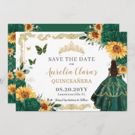 Smaragdgroene zonnebloemen bloemengoud quinceañera save the date