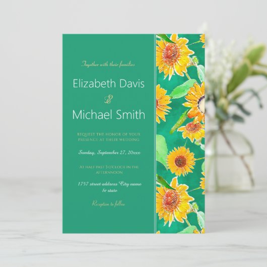 Smaragdgroene zonnebloemen kaart (Staand voorkant)