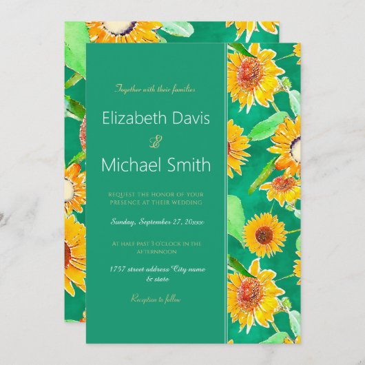 Smaragdgroene zonnebloemen kaart (Voorkant / Achterkant)