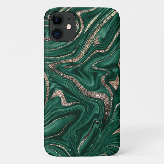 Smaragdgroene zwarte gouden glinsterende marmer #1 Case-Mate iPhone case (Achterkant)