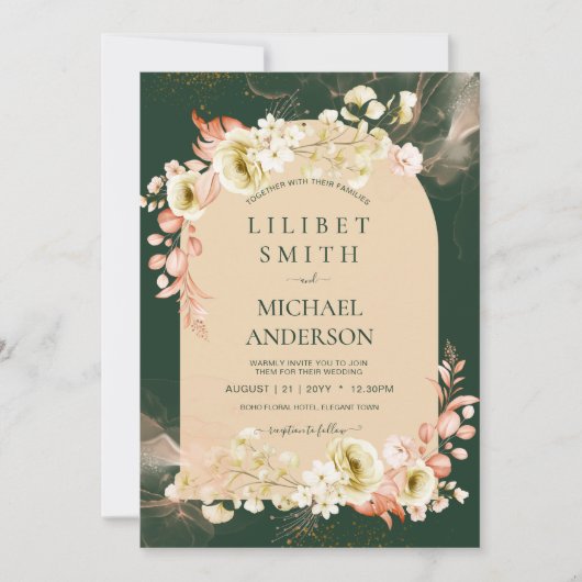 Smaragdseizoen Koraal Groen Bloem Bruiloft (Voorkant)