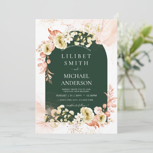 Smaragdseizoen Koraal Groen Bloemige Bruiloft (Staand voorkant)