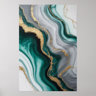 Smaragdvenen: Abstracte Marmerstroom ✨💚🖤 Poster