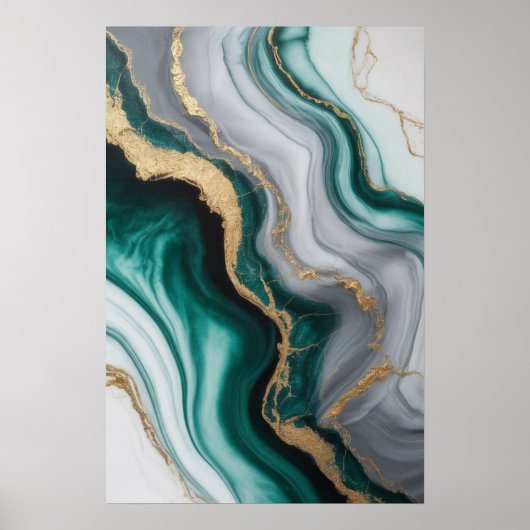 Smaragdvenen: Abstracte Marmerstroom ✨💚🖤 Poster (Voorkant)