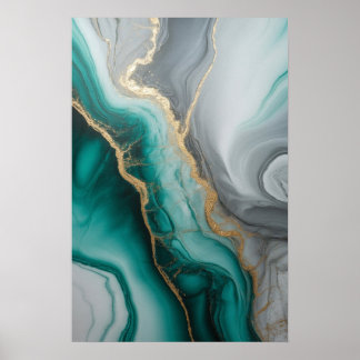 Smaragdvenen: Abstracte Marmerstroom ✨💚🖤 Poster