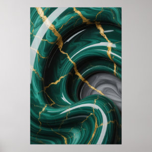 Smaragdvenen: Abstracte Marmerstroom ✨💚🖤 Poster