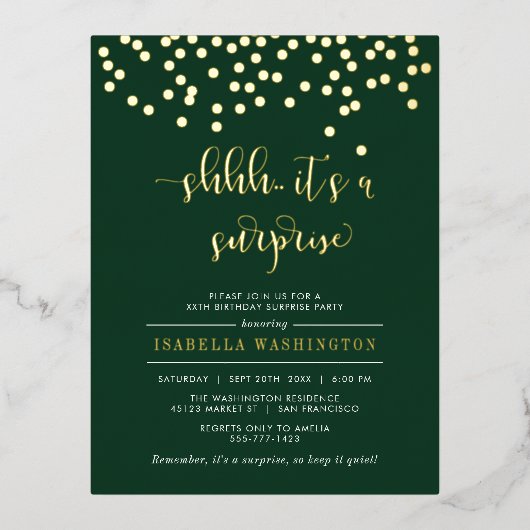 Smaragsfeest en gouden Confetti Folie Uitnodiging Briefkaart (Voorkant)