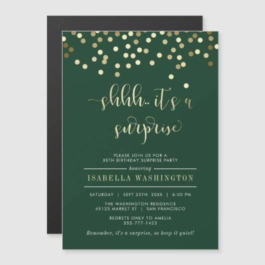 Smaragsfeest en gouden Confetti Magnetische Uitnodiging (Voorkant / Achterkant)