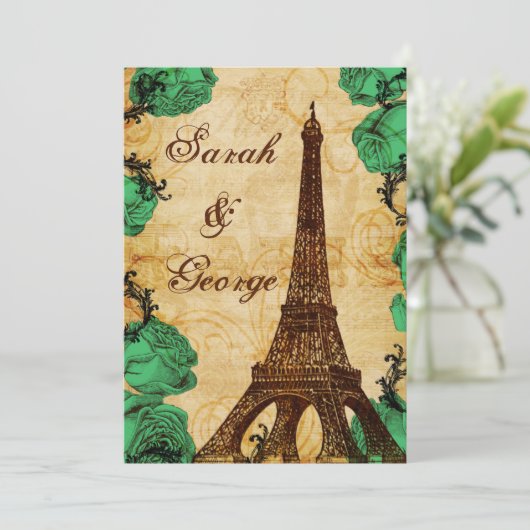 smarald green eiffel tower Paris bruiloft Kaart (Staand voorkant)